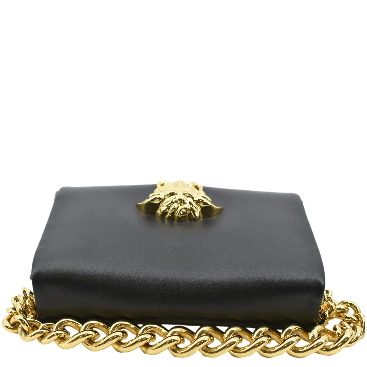VERSACE Medusa Calfskin Leather Chain Clutch Bag Black - Image 5