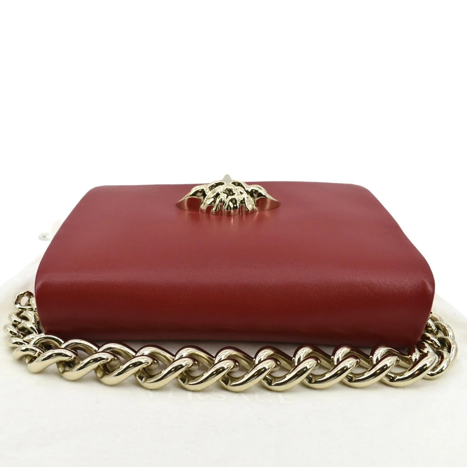 VERSACE Medusa Calfskin Leather Chain Clutch Bag Red - Image 4