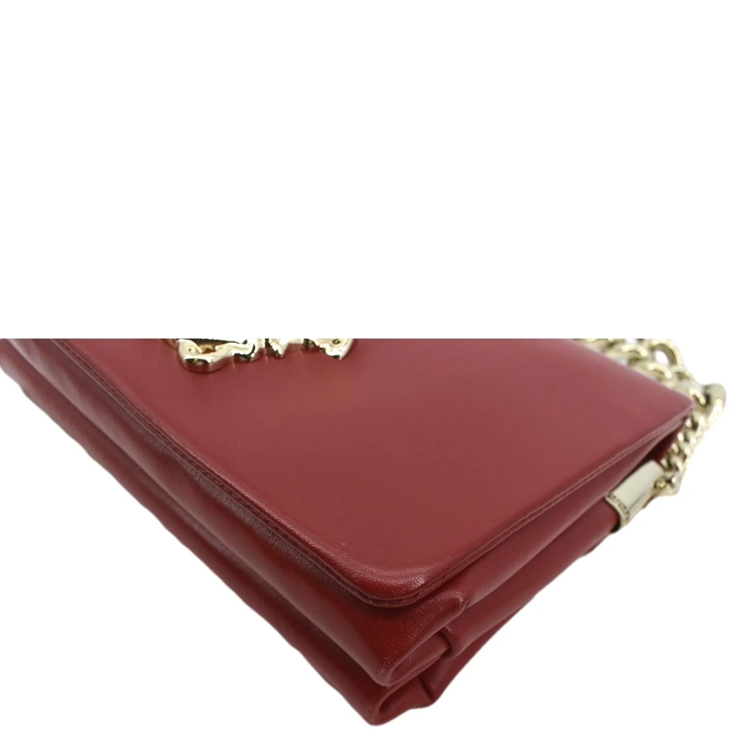 VERSACE Medusa Calfskin Leather Chain Clutch Bag Red - Image 8