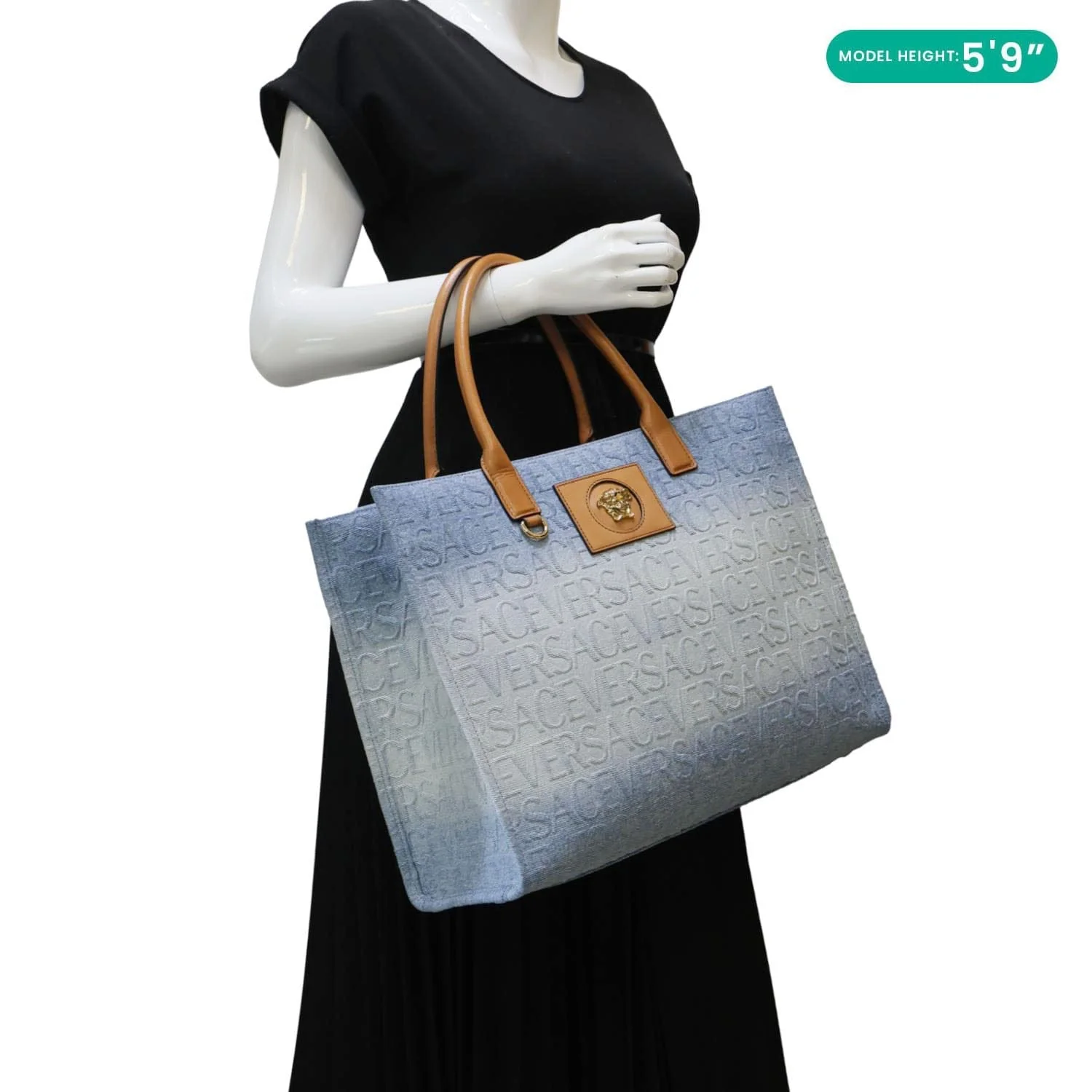 VERSACE La Medusa Denim Tote Bag Blue - Image 2