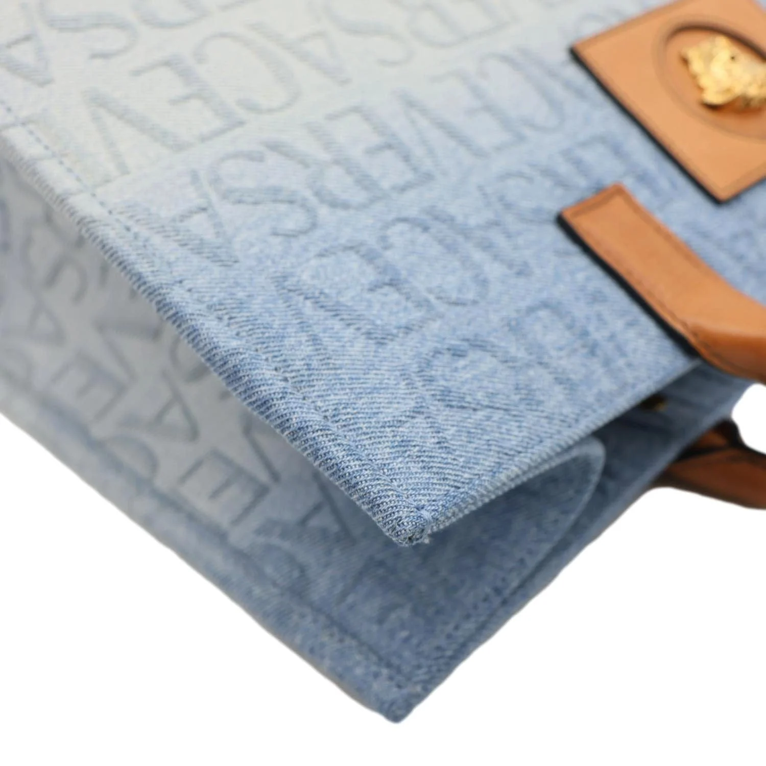 VERSACE La Medusa Denim Tote Bag Blue - Image 6