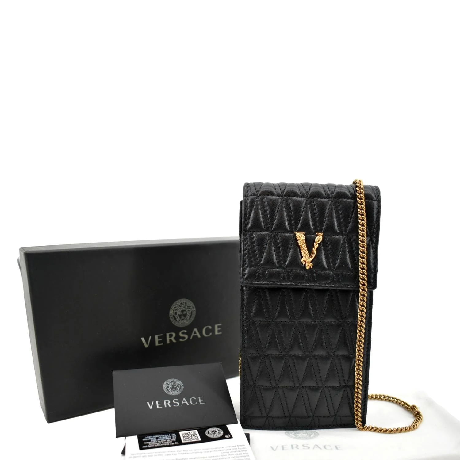 VERSACE Virtus Leather Crossbody Phone Pouch Black - Image 3