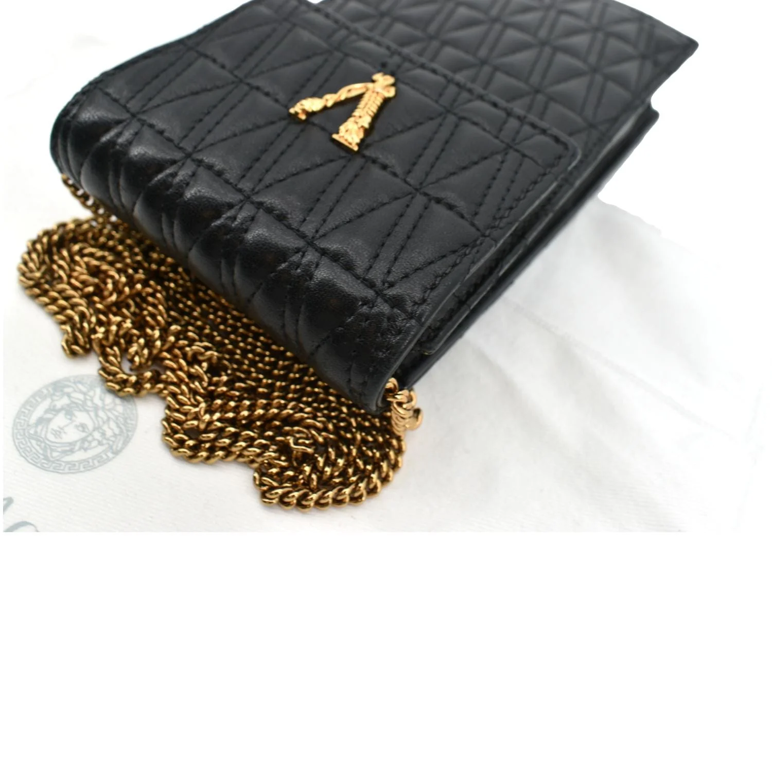 VERSACE Virtus Leather Crossbody Phone Pouch Black - Image 6