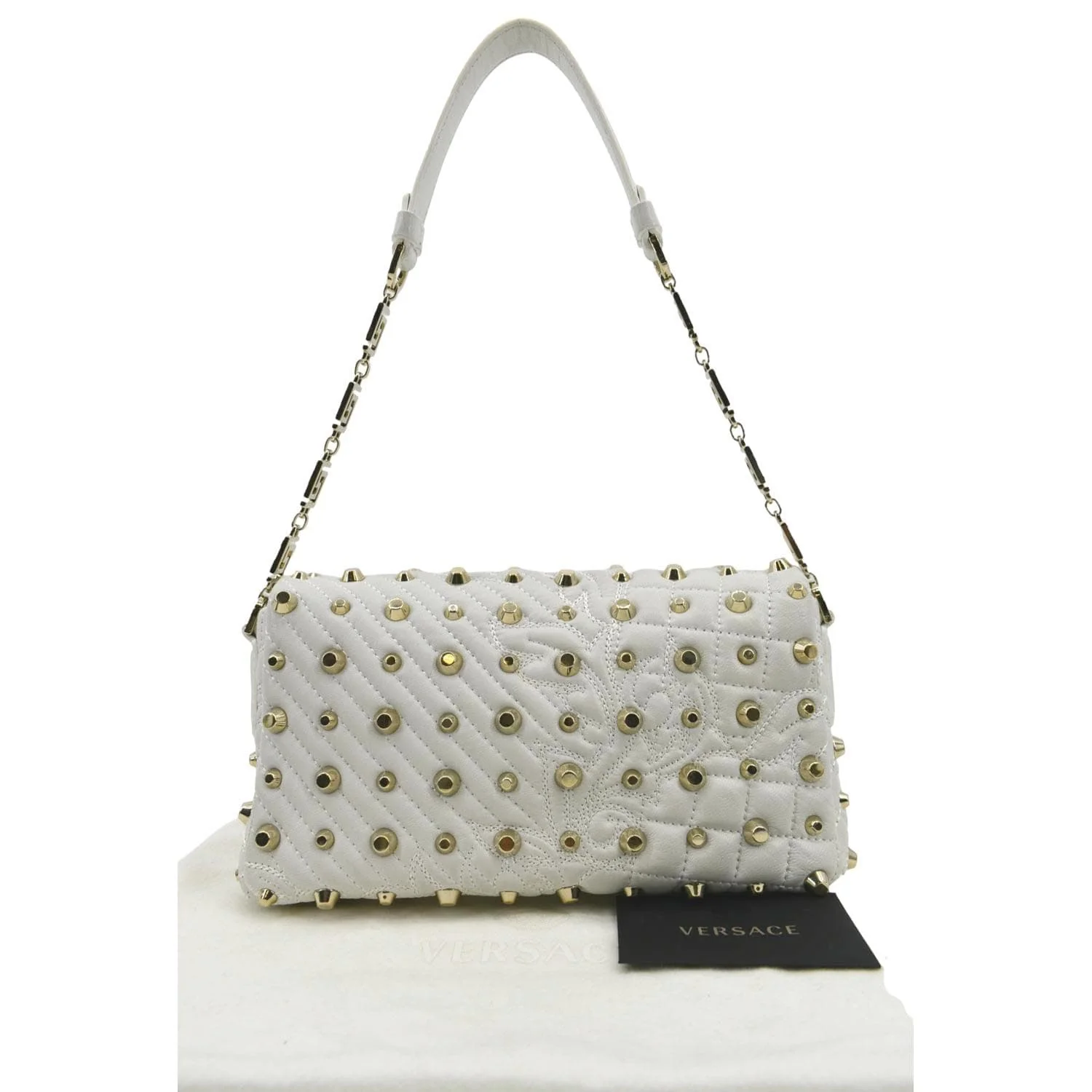 VERSACE Vanitas Medusa Tassel Leather Studded Shoulder Bag White - Image 4