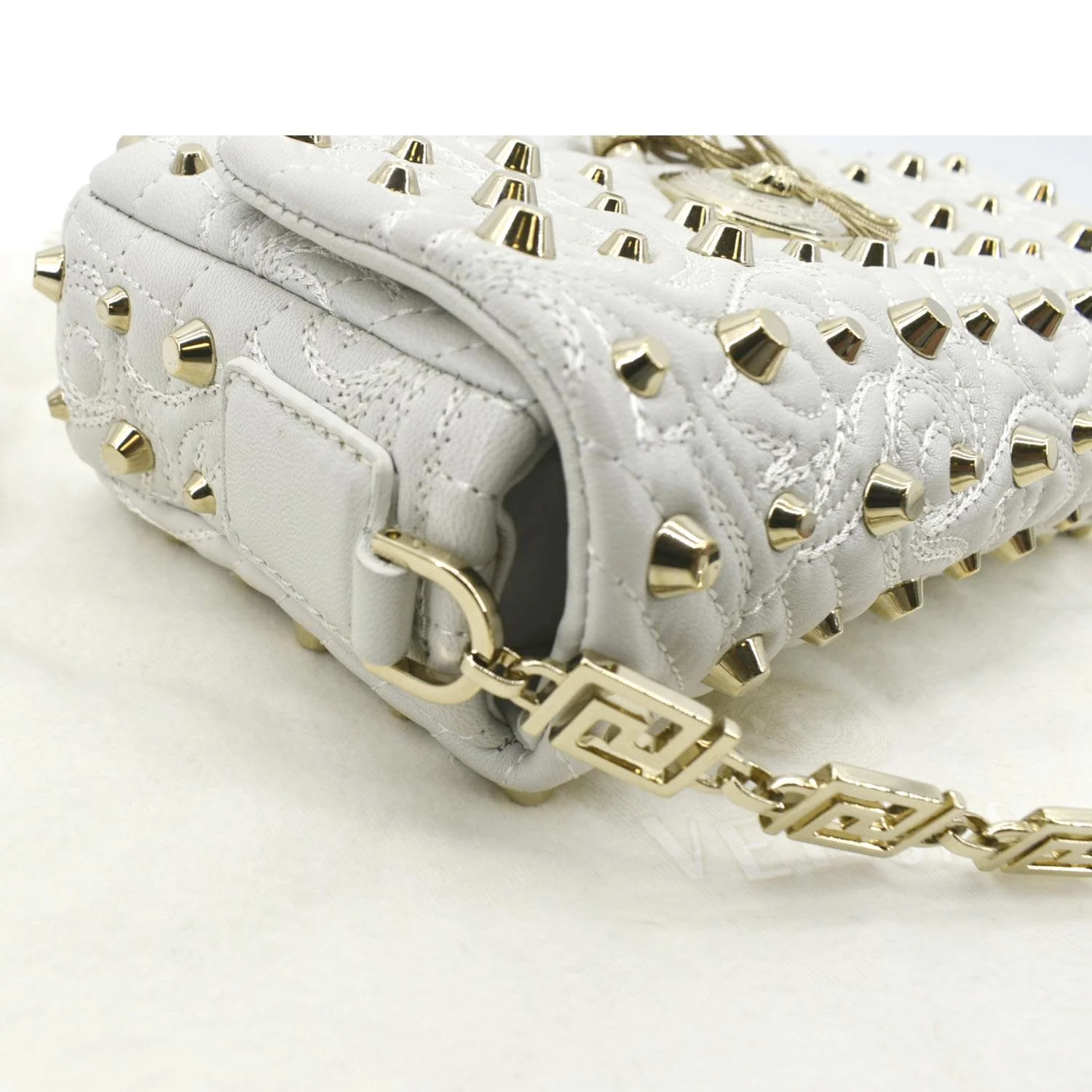VERSACE Vanitas Medusa Tassel Leather Studded Shoulder Bag White - Image 6