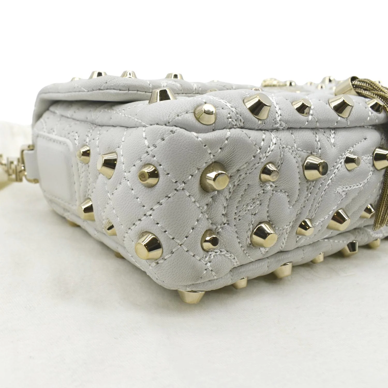 VERSACE Vanitas Medusa Tassel Leather Studded Shoulder Bag White - Image 8