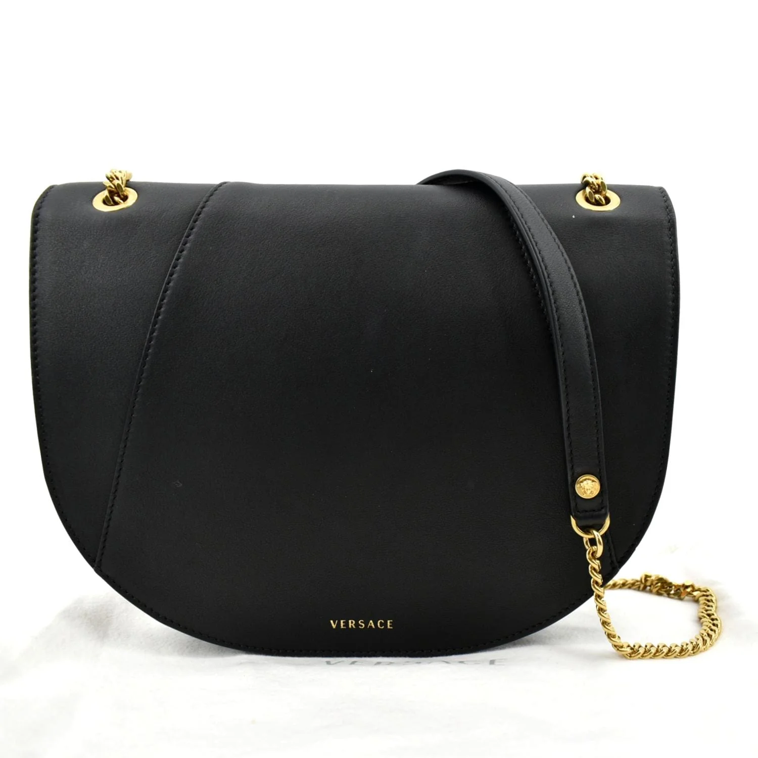 VERSACE Virtus Leather Chain Shoulder Bag Black - Image 3
