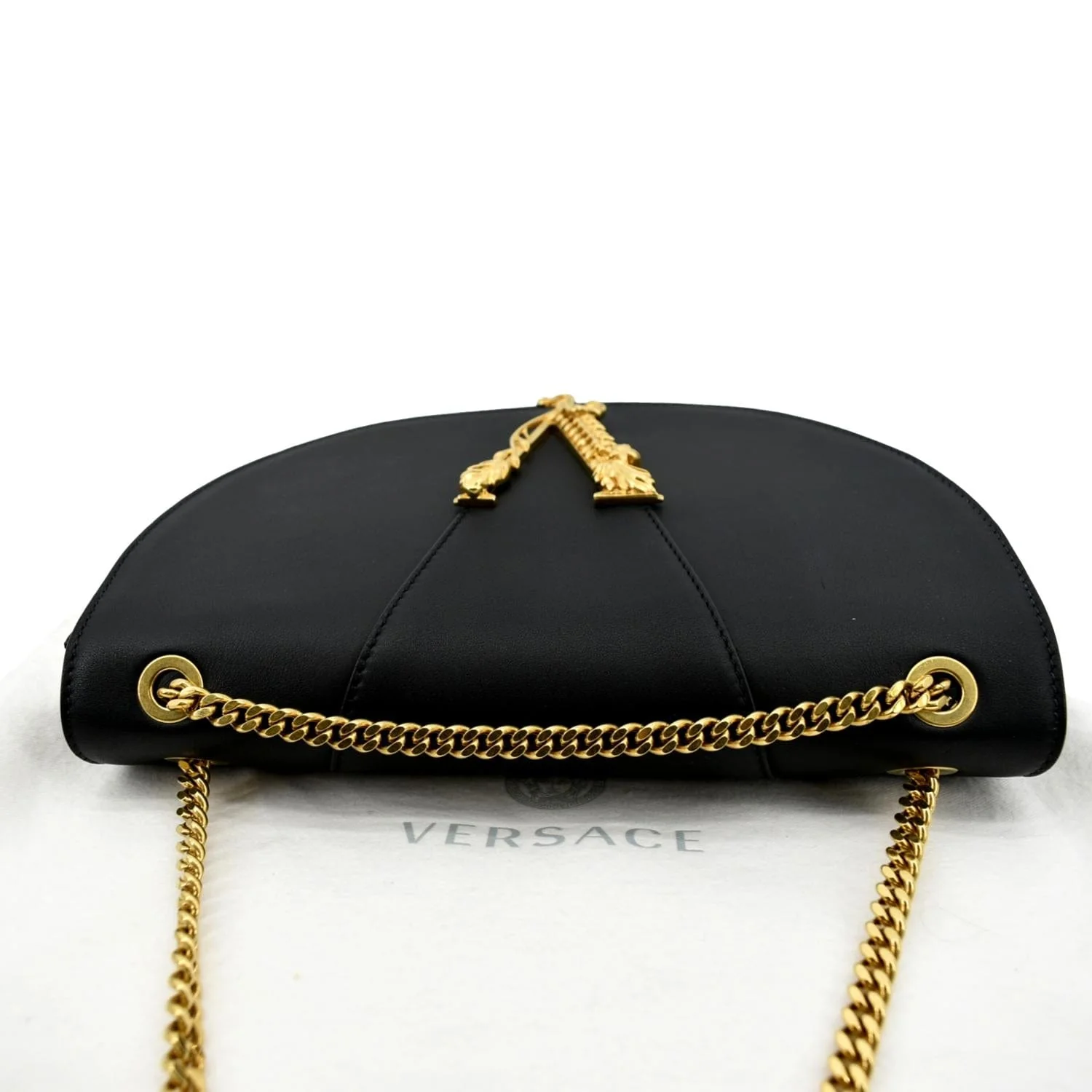 VERSACE Virtus Leather Chain Shoulder Bag Black - Image 4