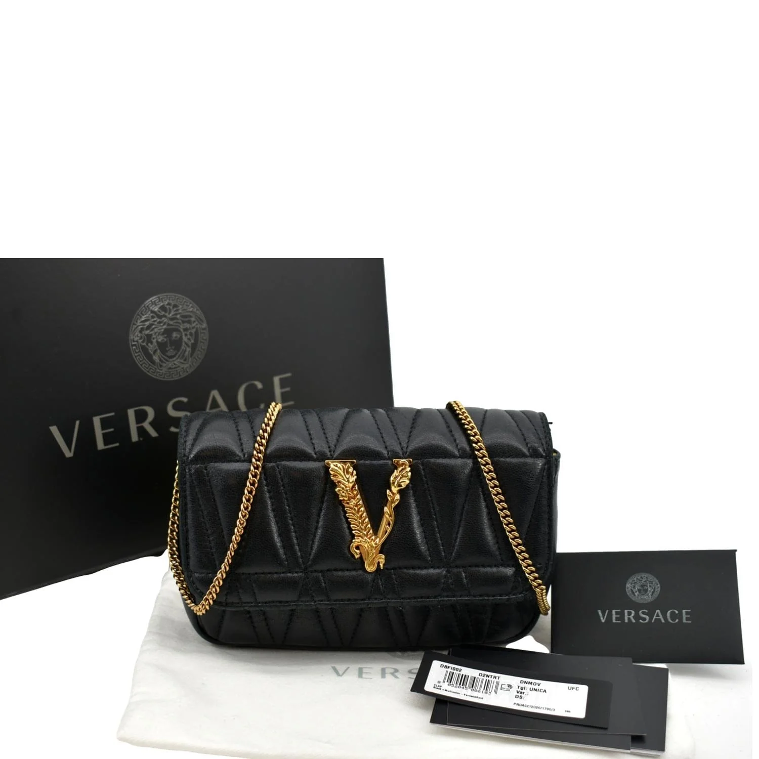 VERSACE Virtus Mini Leather Crossbody Bag Black - Image 3