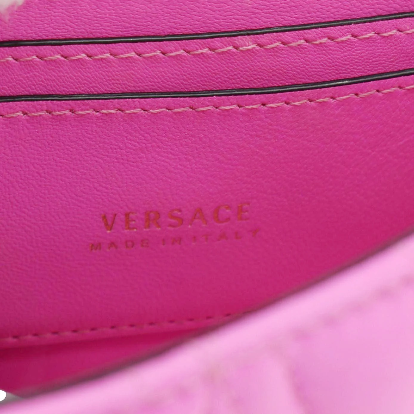 VERSACE Virtus Quilted Leather Chain Crossbody Bag Shock Pink - Image 12