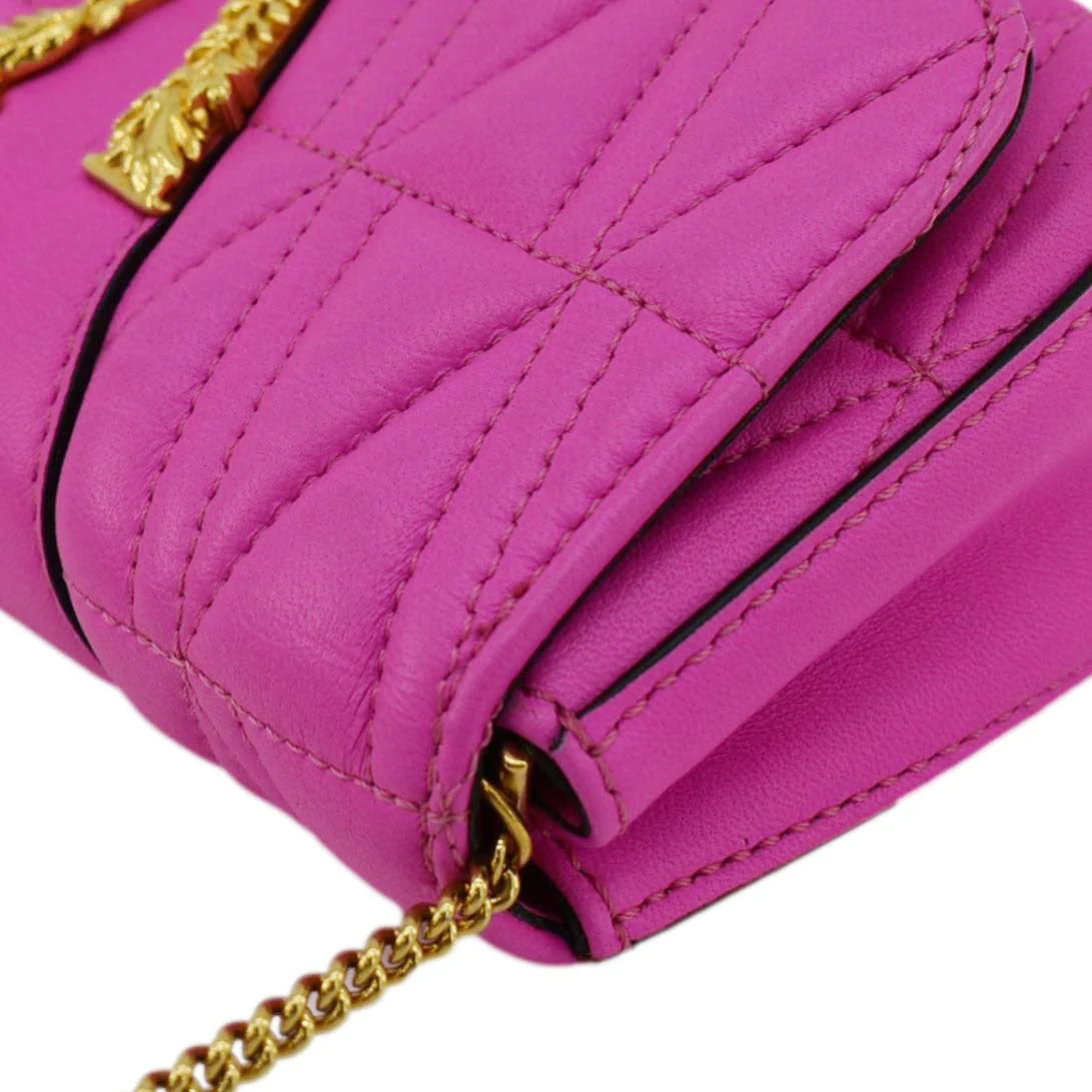 VERSACE Virtus Quilted Leather Chain Crossbody Bag Shock Pink - Image 7