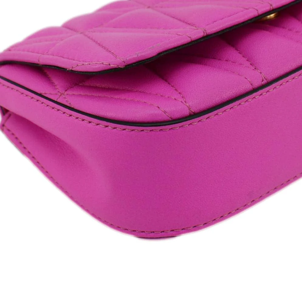 VERSACE Virtus Quilted Leather Chain Crossbody Bag Shock Pink - Image 9