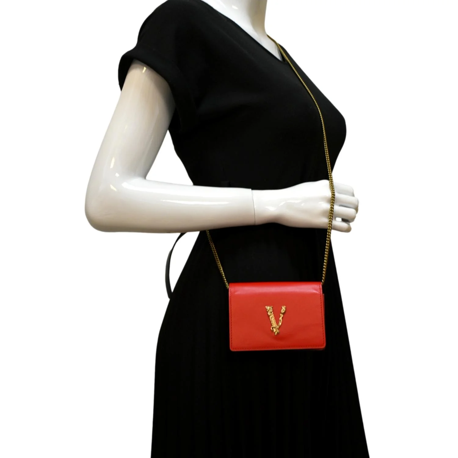 VERSACE Vitello Mini Virtus Calfskin Leather Crossbody Bag Flame Red - Image 2