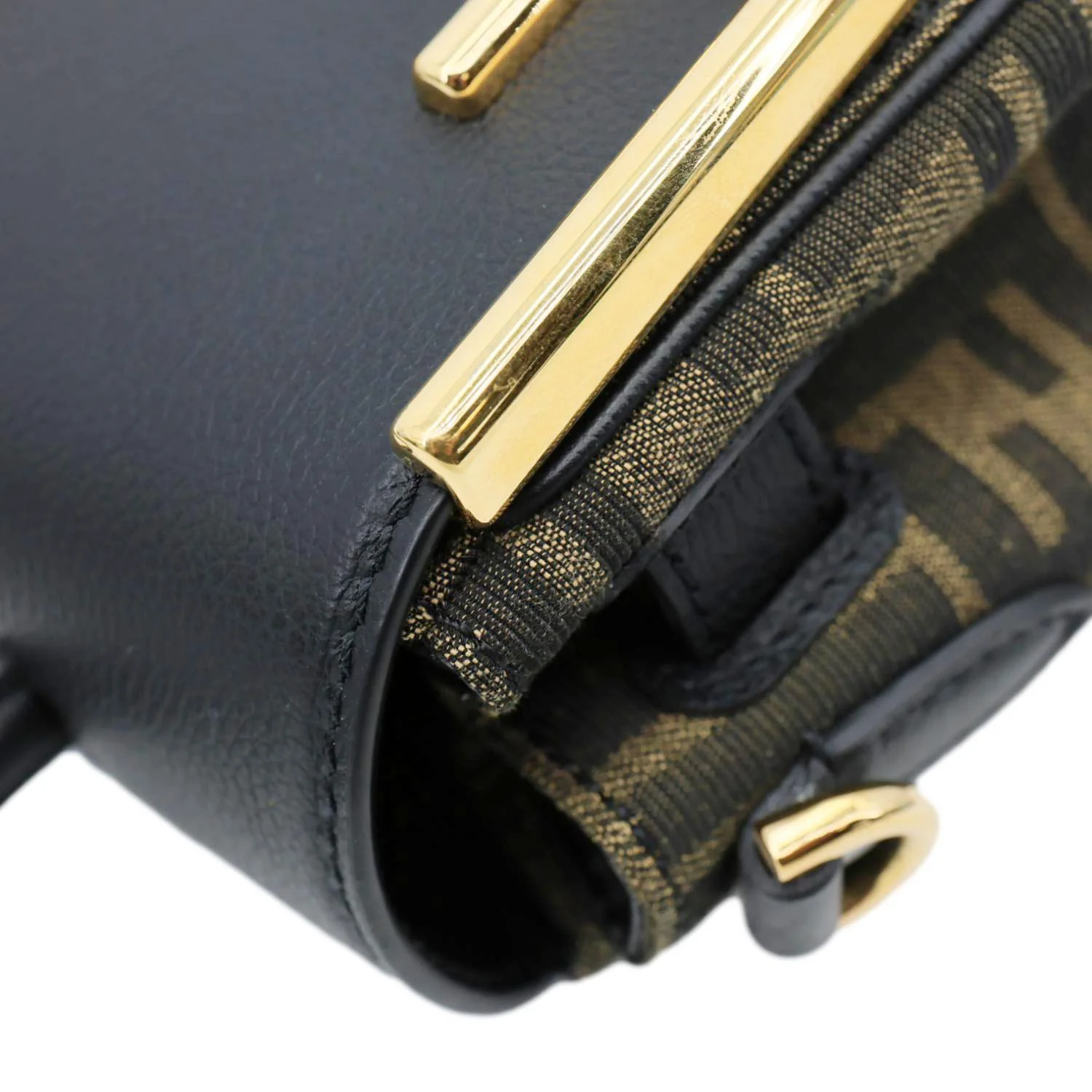 VERSACE X FENDI Fendace Medium La Medusa Zucca Canvas Calfskin Top Handle Shoulder Bag Black - Image 8