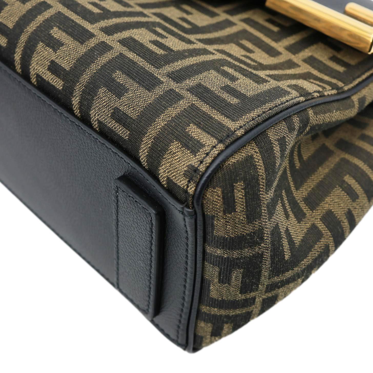 VERSACE X FENDI Fendace Medium La Medusa Zucca Canvas Calfskin Top Handle Shoulder Bag Black - Image 9