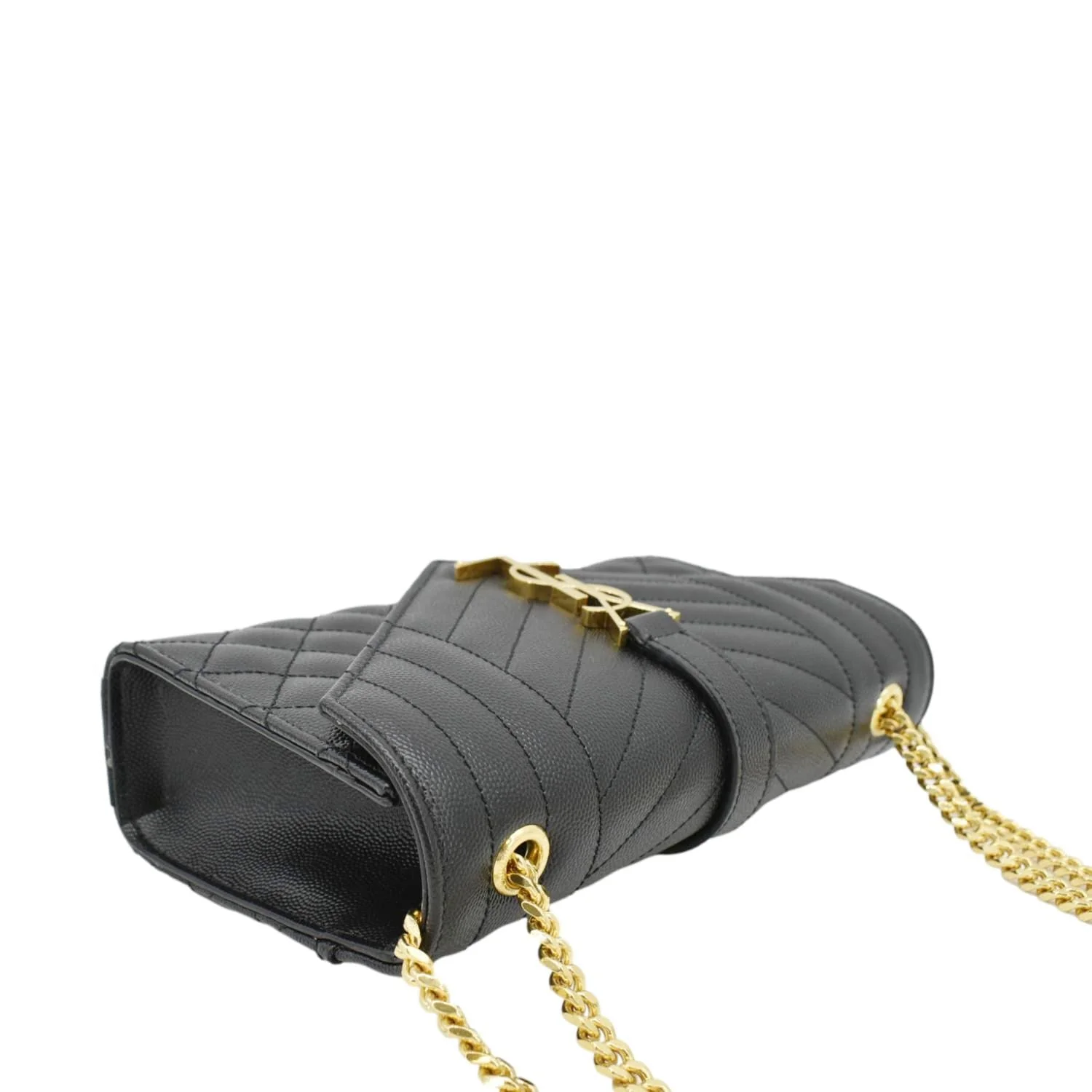 YVES SAINT LAURENT Envelope Leather Chain Crossbody Bag Small Black - Image 6