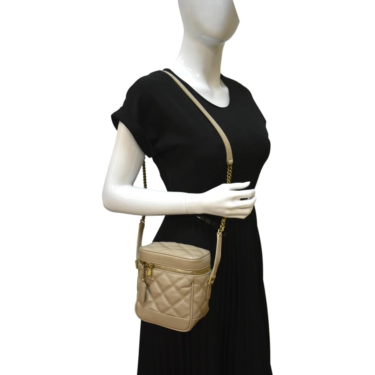 YVES SAINT LAURE 80s Quilted Grain Leather Vanity Case Beige - Image 2