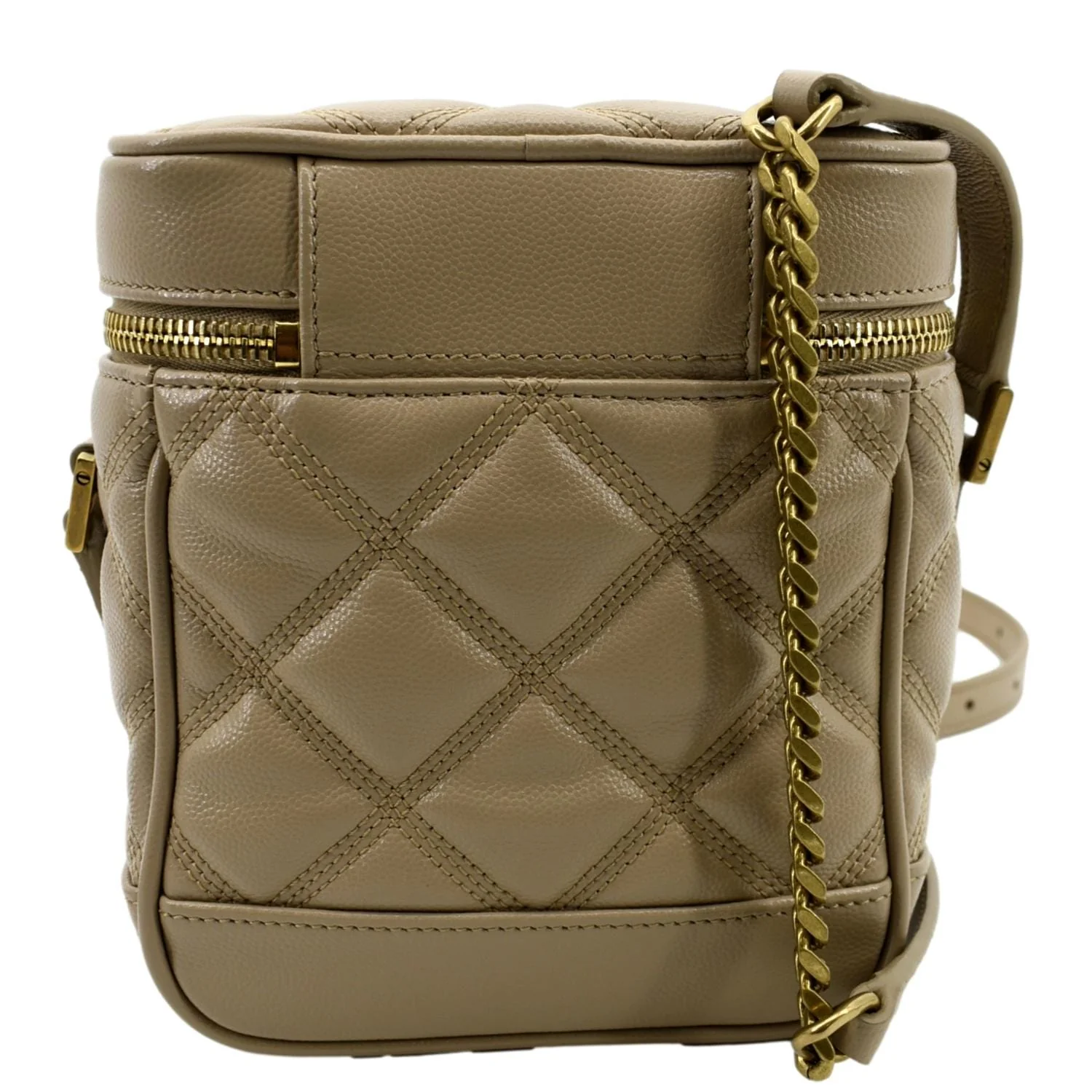 YVES SAINT LAURE 80s Quilted Grain Leather Vanity Case Beige - Image 4