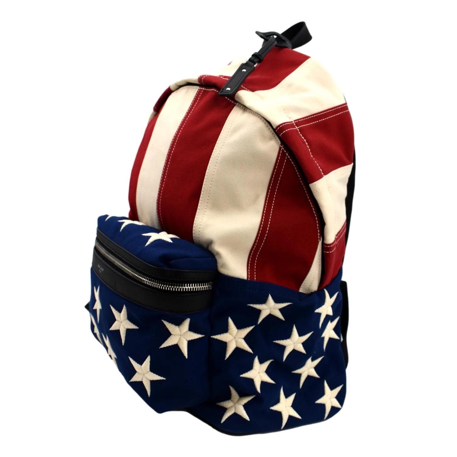 YVES SAINT LAURENT American Flag Canvas Backpack Bag Red - Image 4