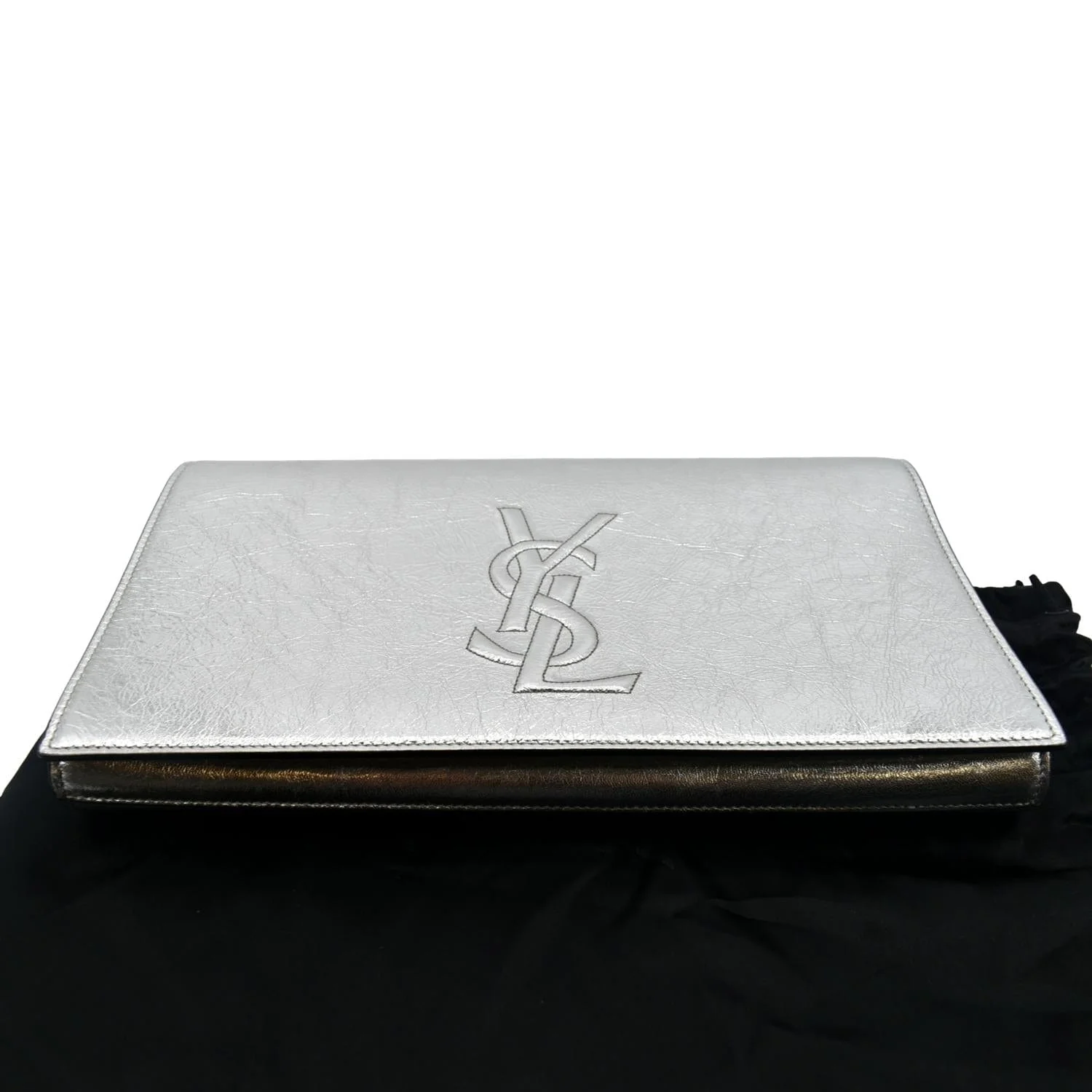 YVES SAINT LAURENT Belle de Jour Leather Clutch Bag Silver - Image 8