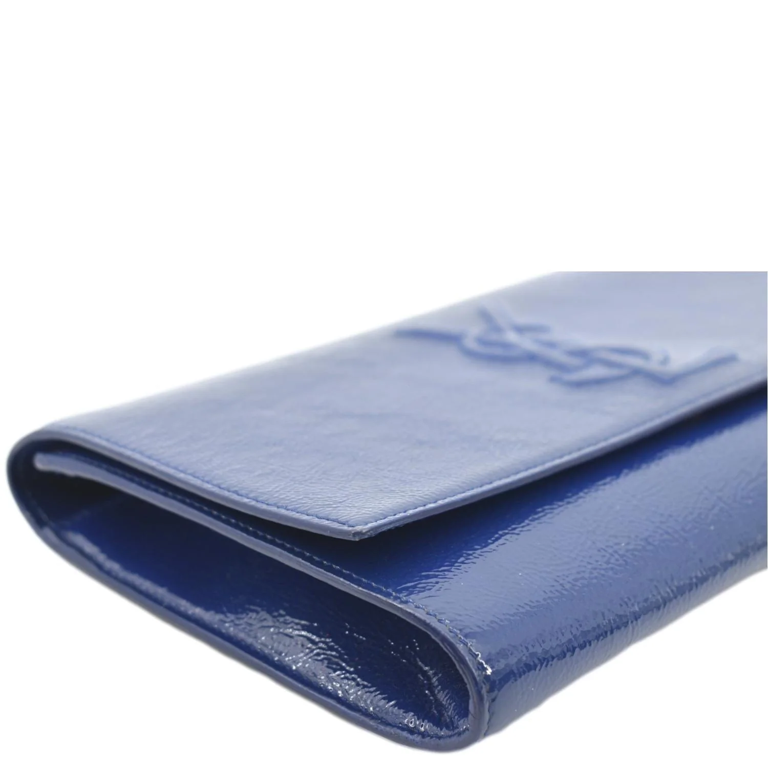 YVES SAINT LAURENT Belle de Jour Leather Clutch Bag Blue - Image 9