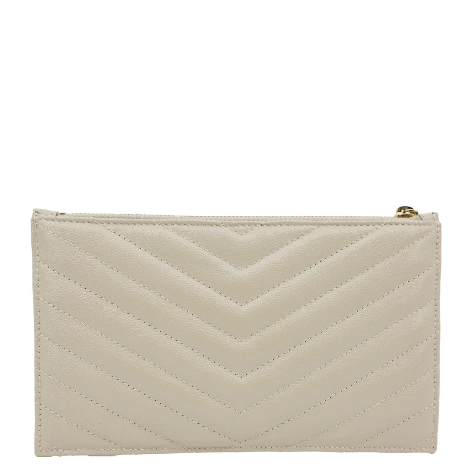 YVES SAINT LAURENT Monogram Bill Grain De Poudre Chevron Leather Zip Pouch Beige - Image 3