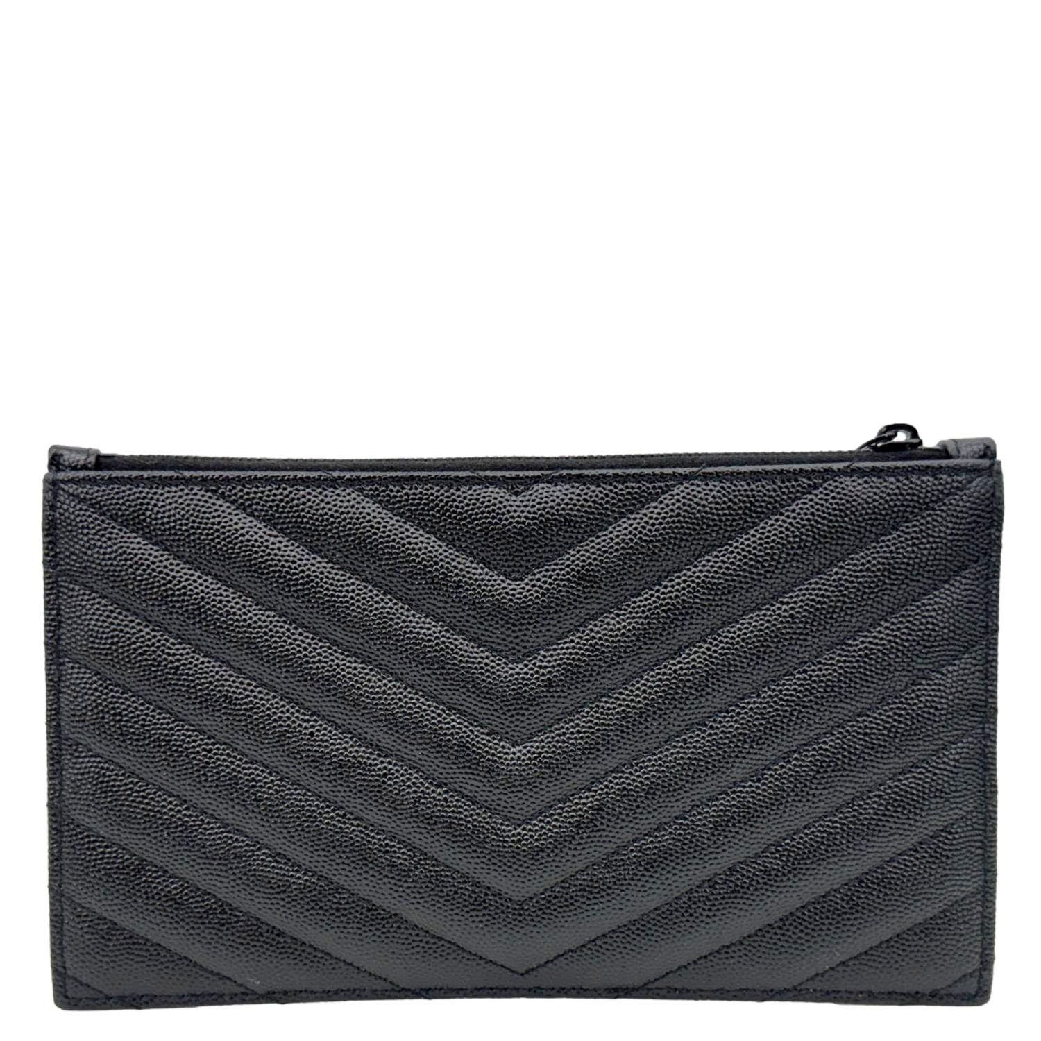 YVES SAINT LAURENT Monogram Bill Grain De Poudre Chevron Leather Zip Pouch Black - Image 4