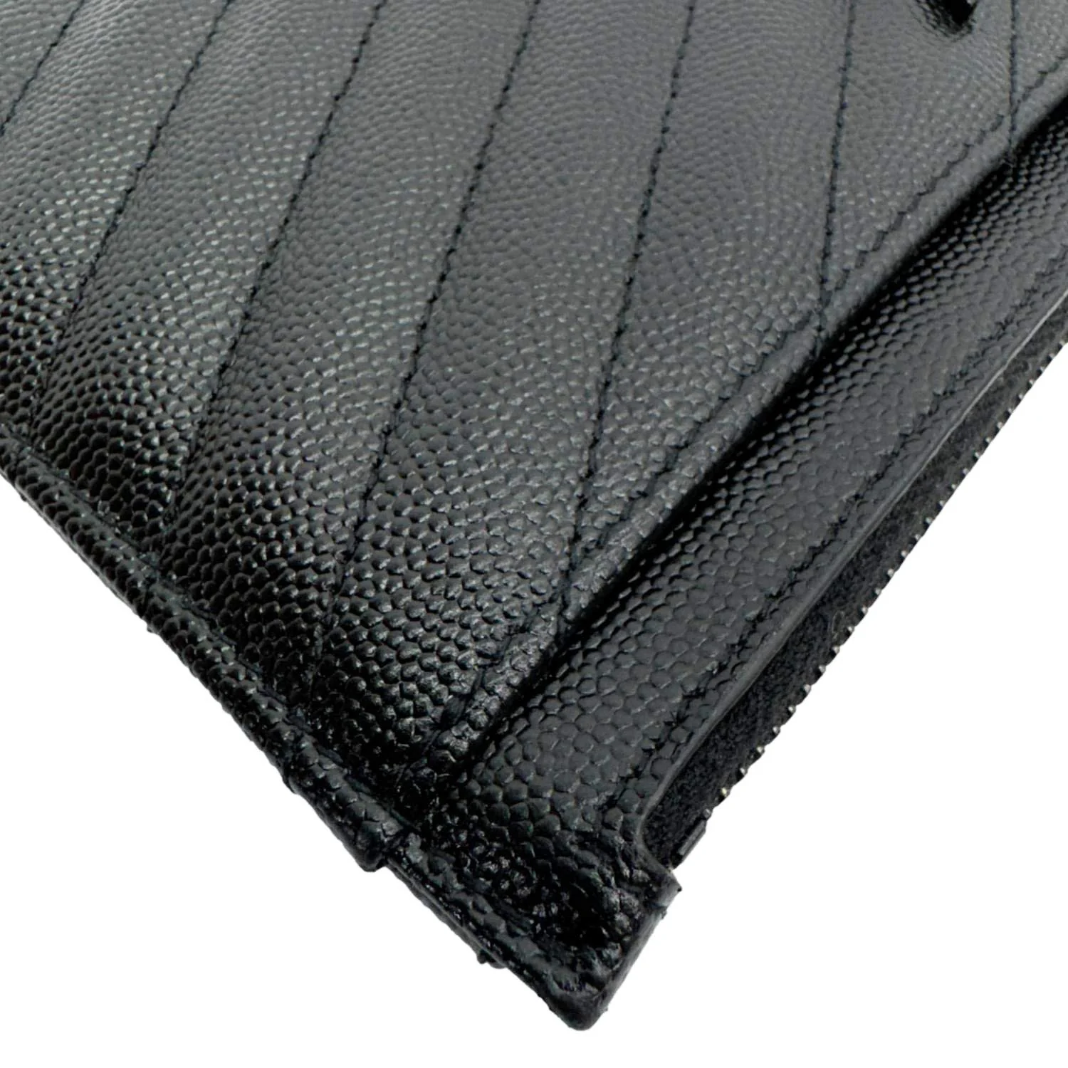 YVES SAINT LAURENT Monogram Bill Grain De Poudre Chevron Leather Zip Pouch Black - Image 6