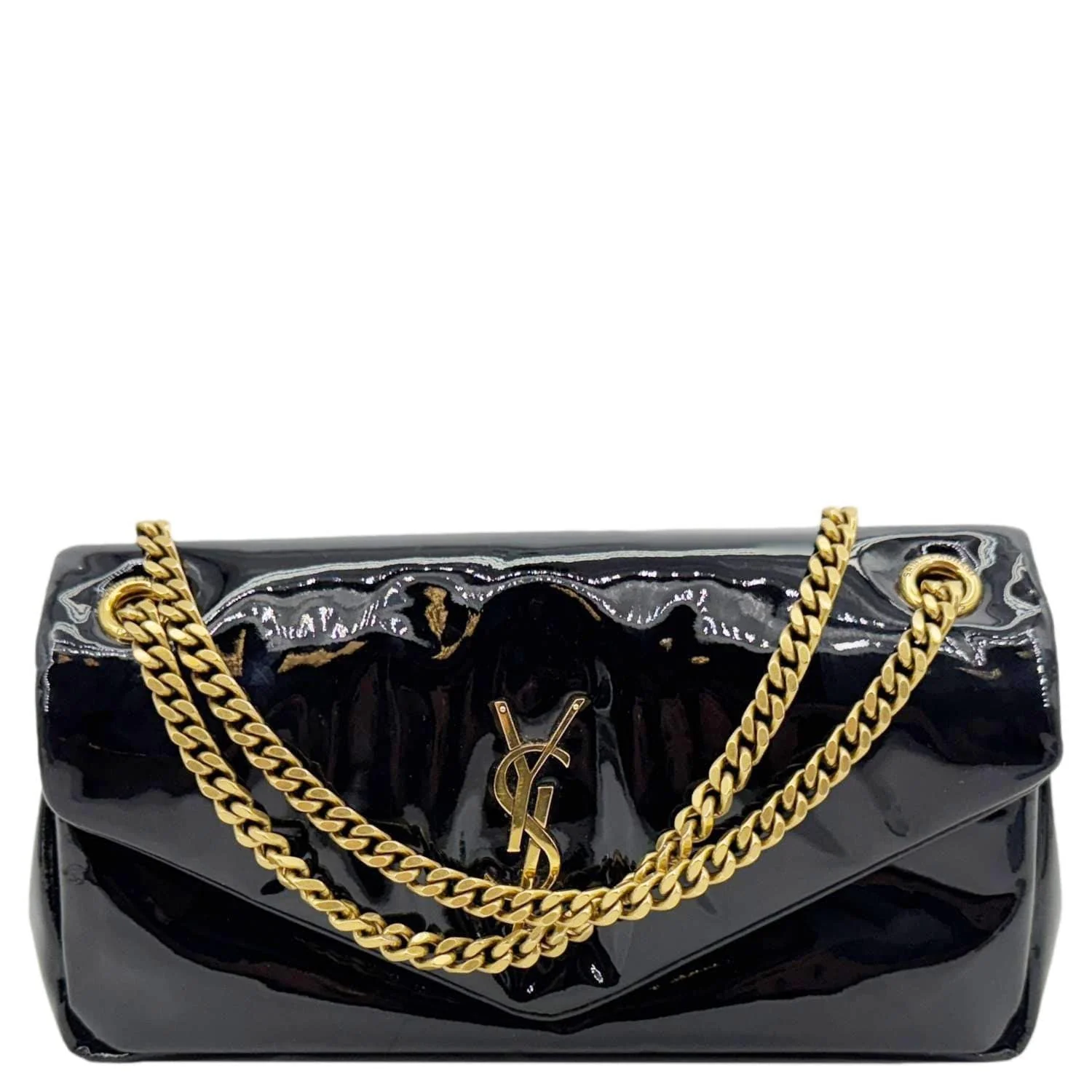 YVES SAINT LAURENT Calypso Patent Leather Shoulder Bag Black - Image 3