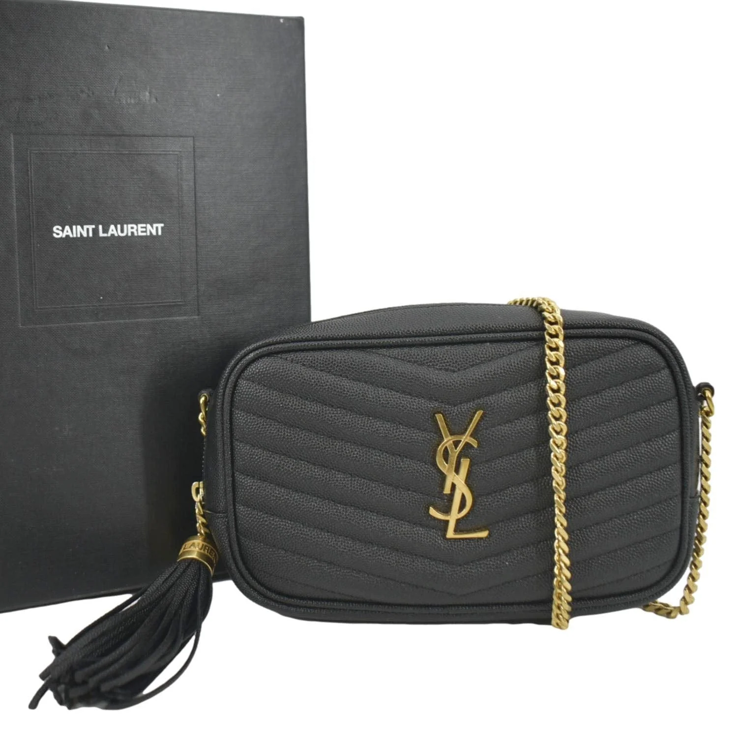 YVES SAINT LAURENT Lou Chevron Leather Camera Crossbody Bag Black - Image 3