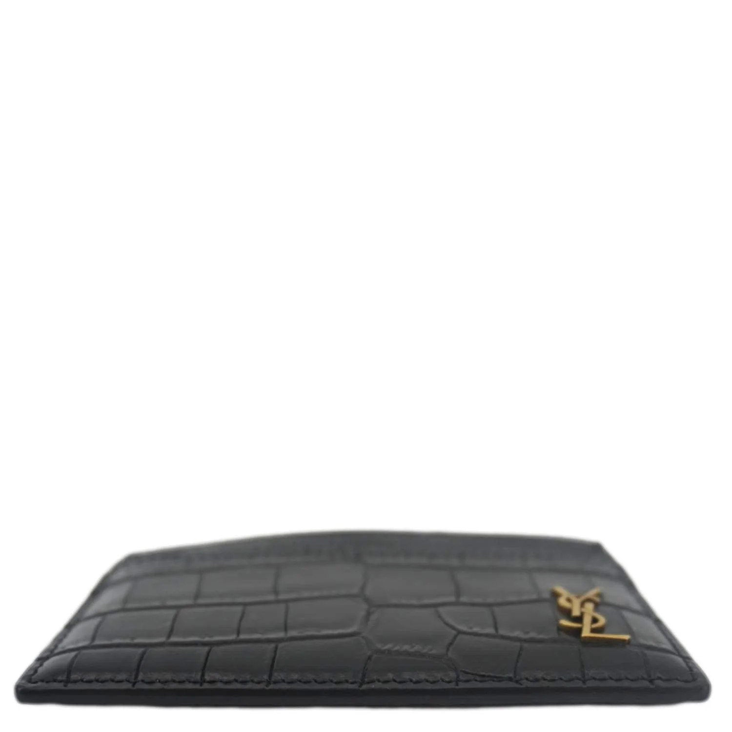 YVES SAINT LAURENT Croc Embossed Leather Card holder Black - Image 6