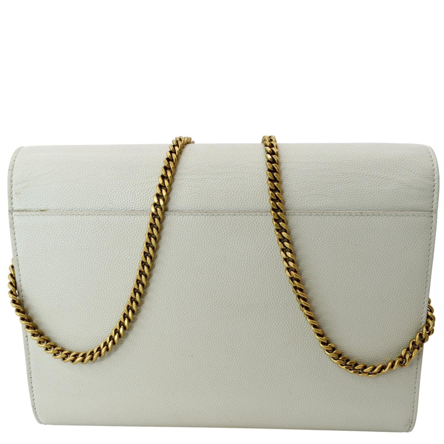 YVES SAINT LAURENT Cassandra Grain De Poudre Embossed Flap Crossbody Bag White - Image 3