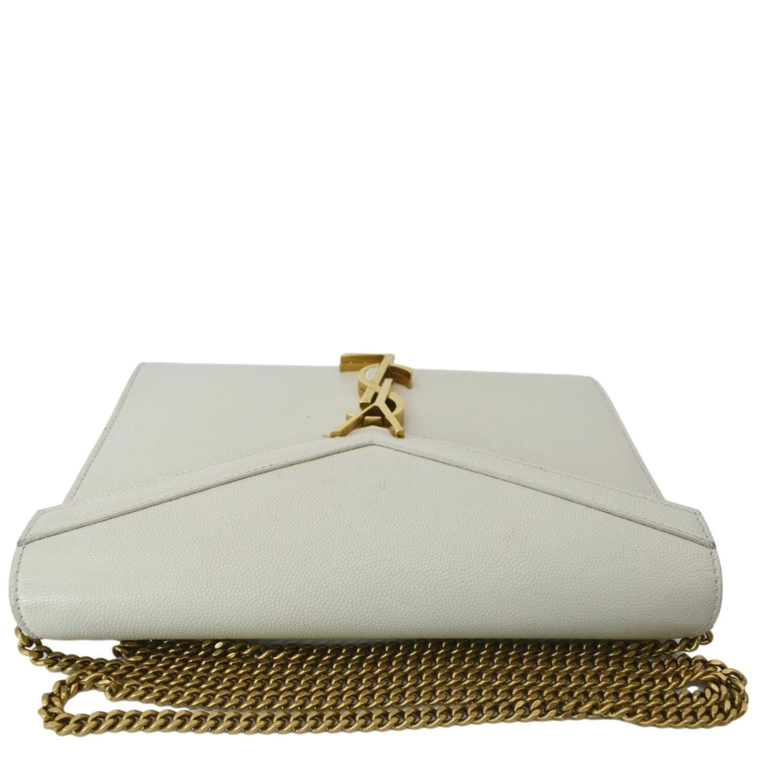 YVES SAINT LAURENT Cassandra Grain De Poudre Embossed Flap Crossbody Bag White - Image 4