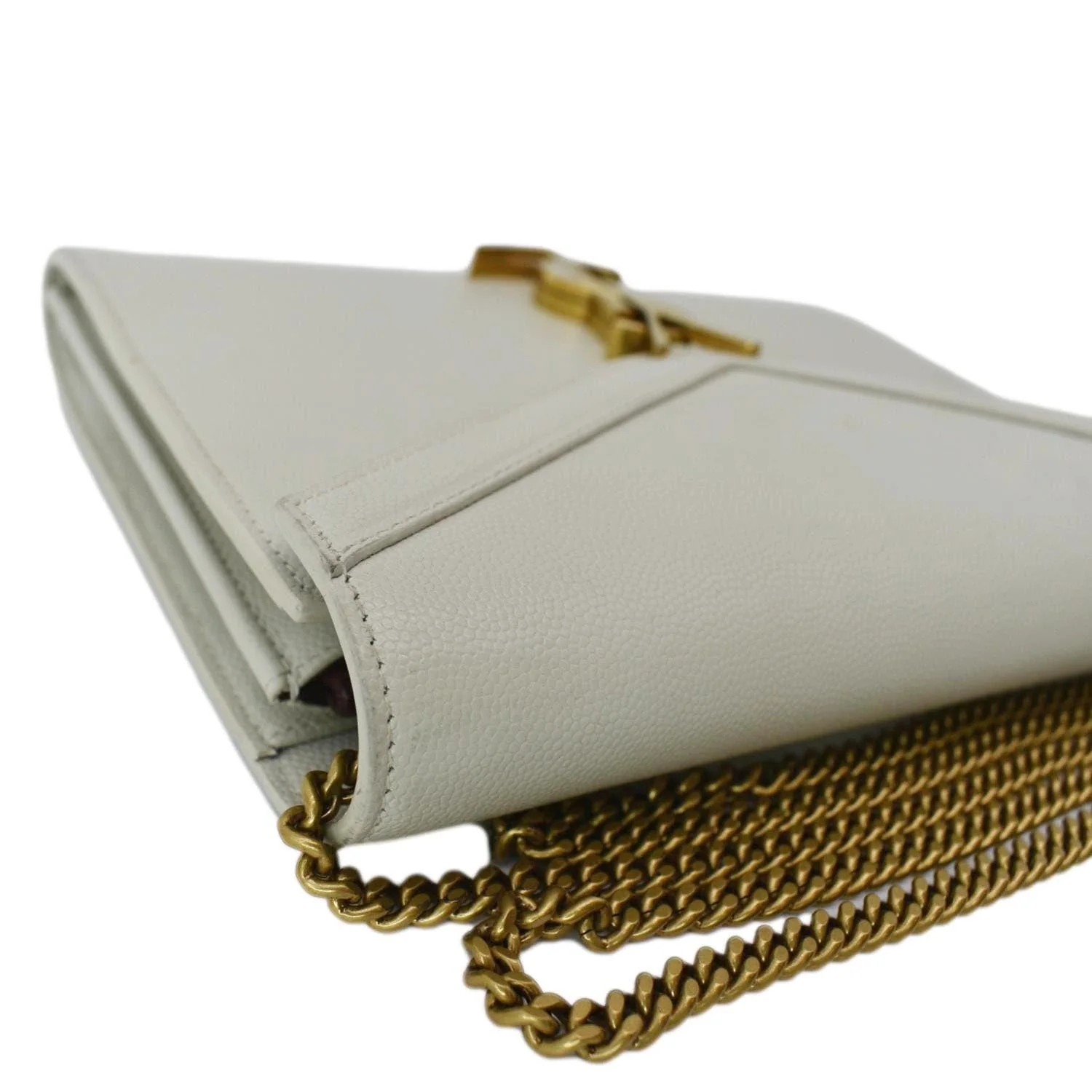 YVES SAINT LAURENT Cassandra Grain De Poudre Embossed Flap Crossbody Bag White - Image 5
