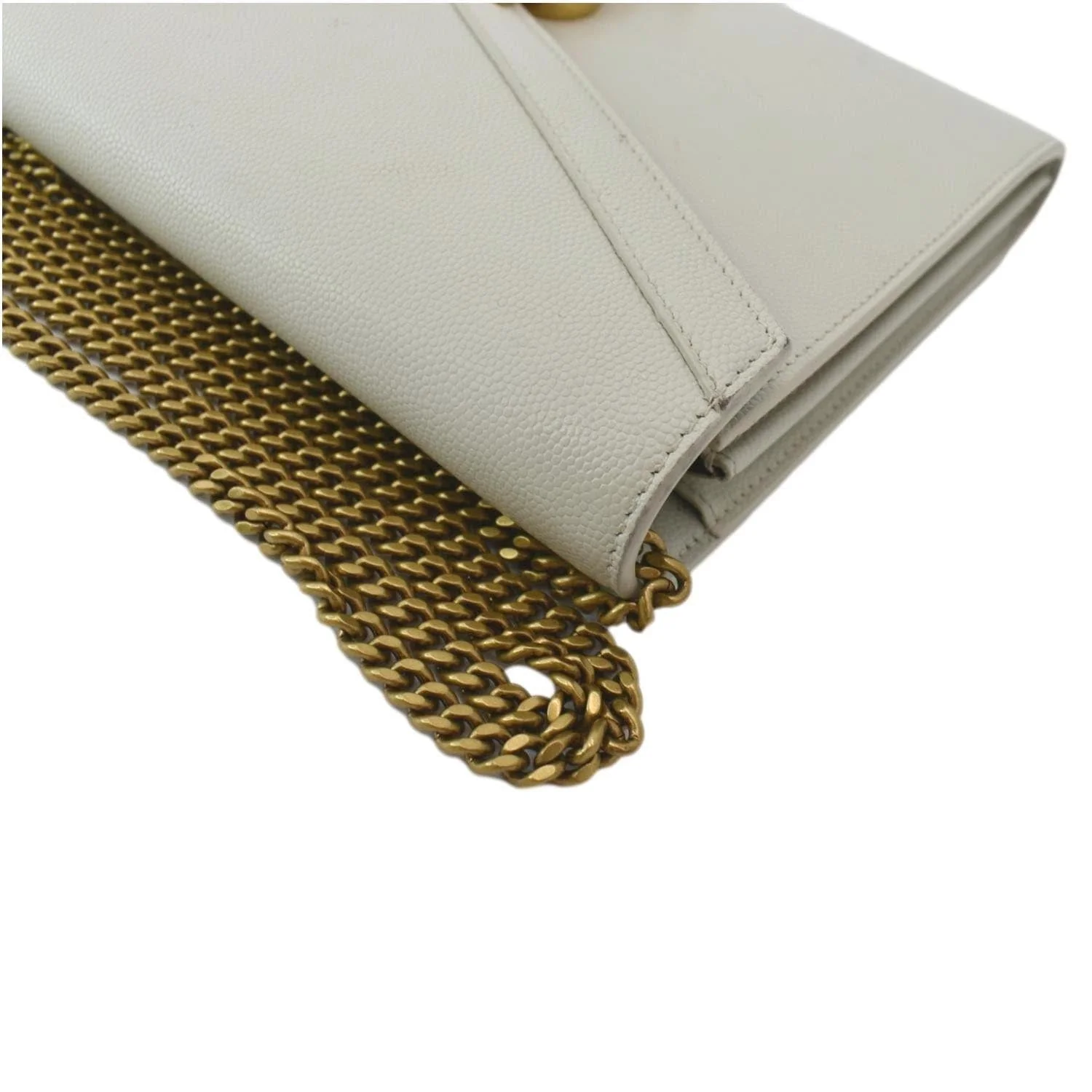 YVES SAINT LAURENT Cassandra Grain De Poudre Embossed Flap Crossbody Bag White - Image 6
