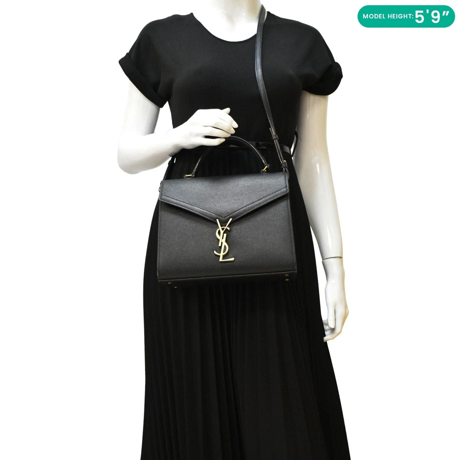 YVES SAINT LAURENT Cassandra Top Handle Leather Shoulder Bag Black - Image 2