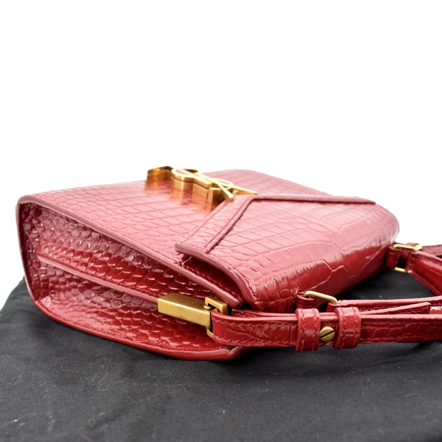 YVES SAINT LAURENT Cassandra Top Handle Embossed Leather Shoulder Bag Red - Image 6
