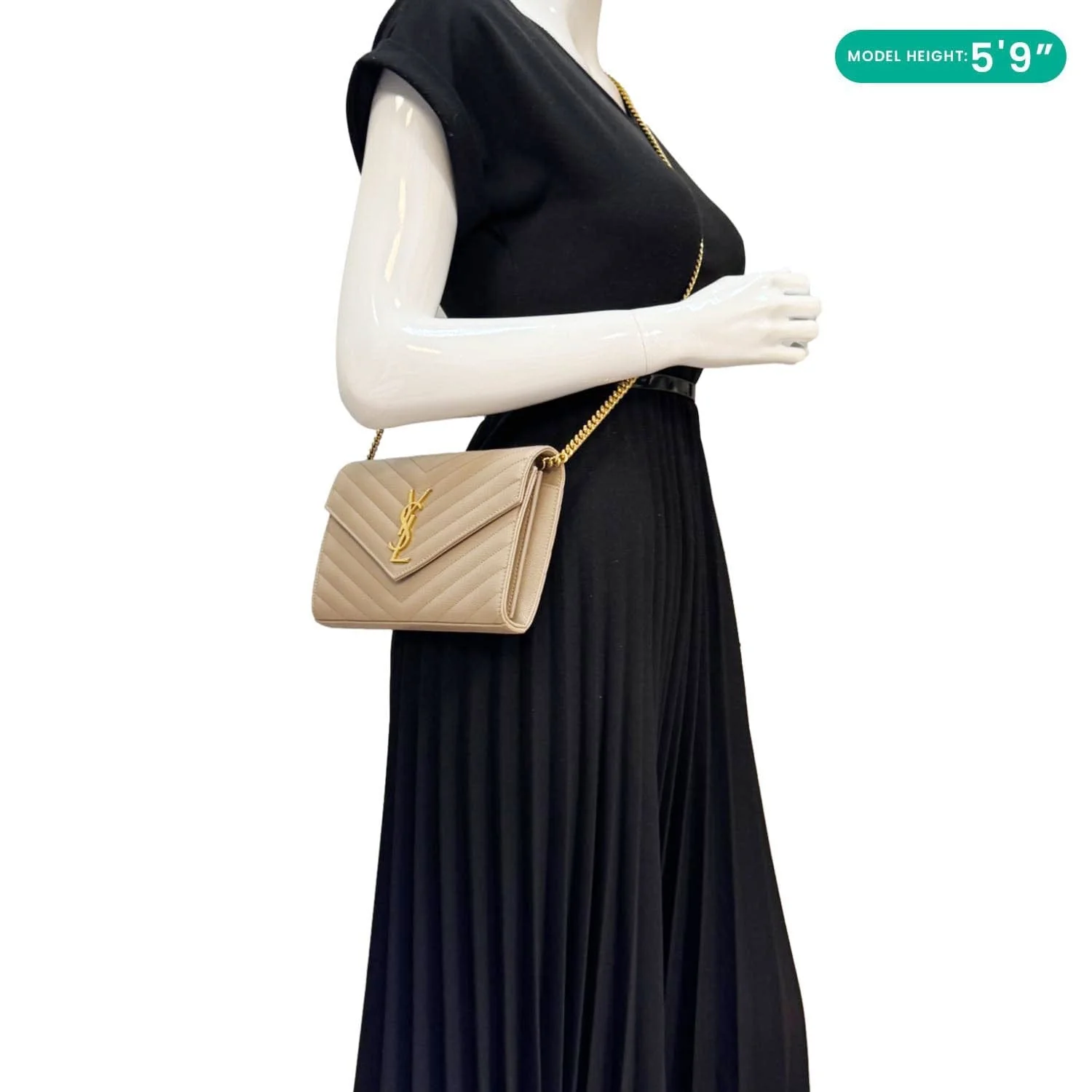 YVES SAINT LAURENT Cassandre Leather Wallet On Chain Crossbody Bag Nude Powder - Image 2