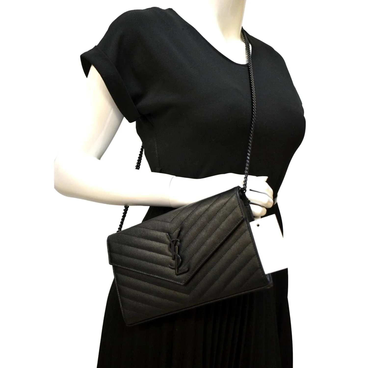 YVES SAINT LAURENT Cassandre Matelasse Chain Wallet Crossbody Bag Black - Image 2