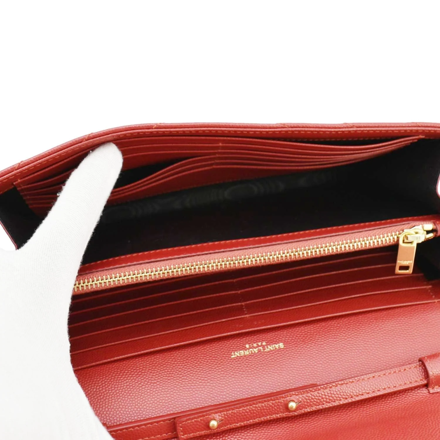 YVES SAINT LAURENT Cassandre Leather Chain Crossbody Bag Red - Image 10