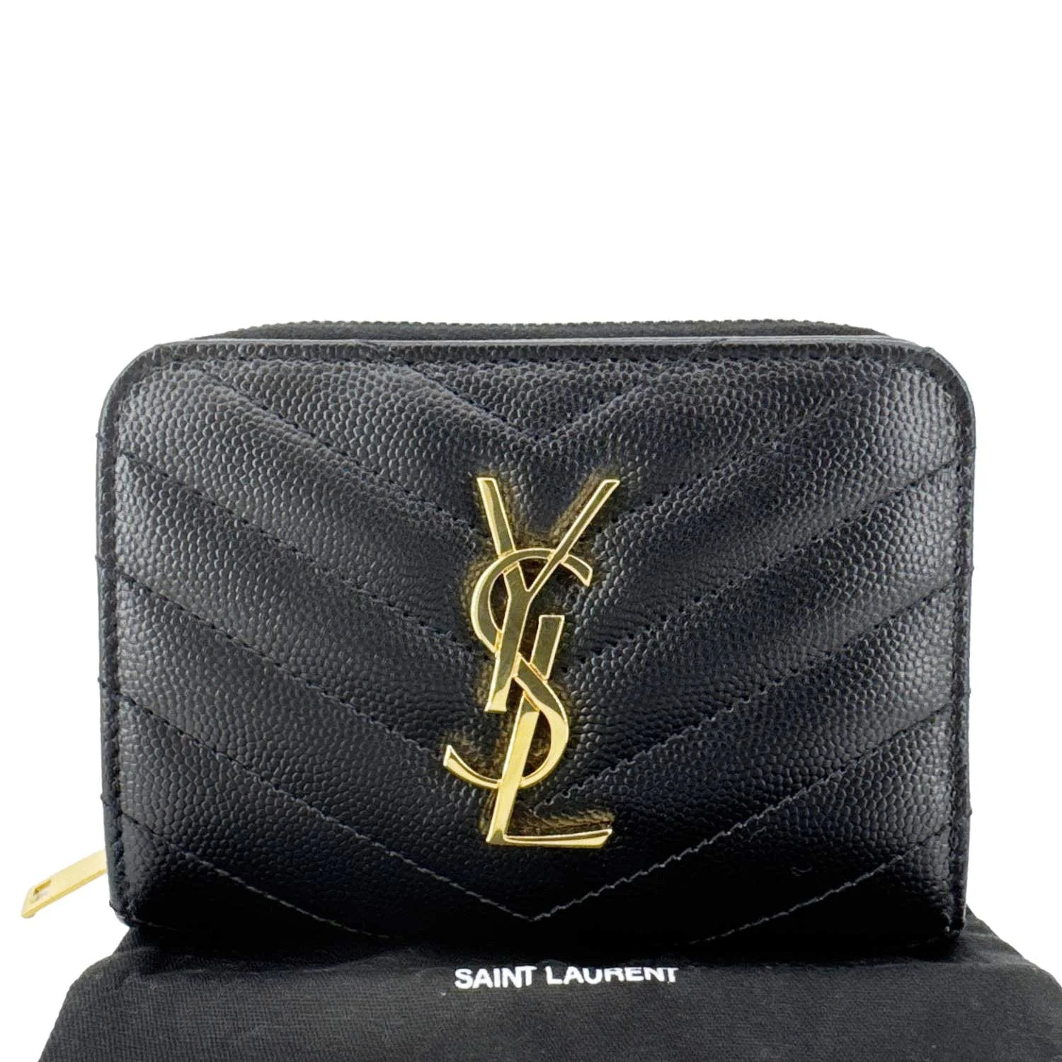 YVES SAINT LAURENT Cassandre Leather Zip Around Compact Wallet Black - Image 3