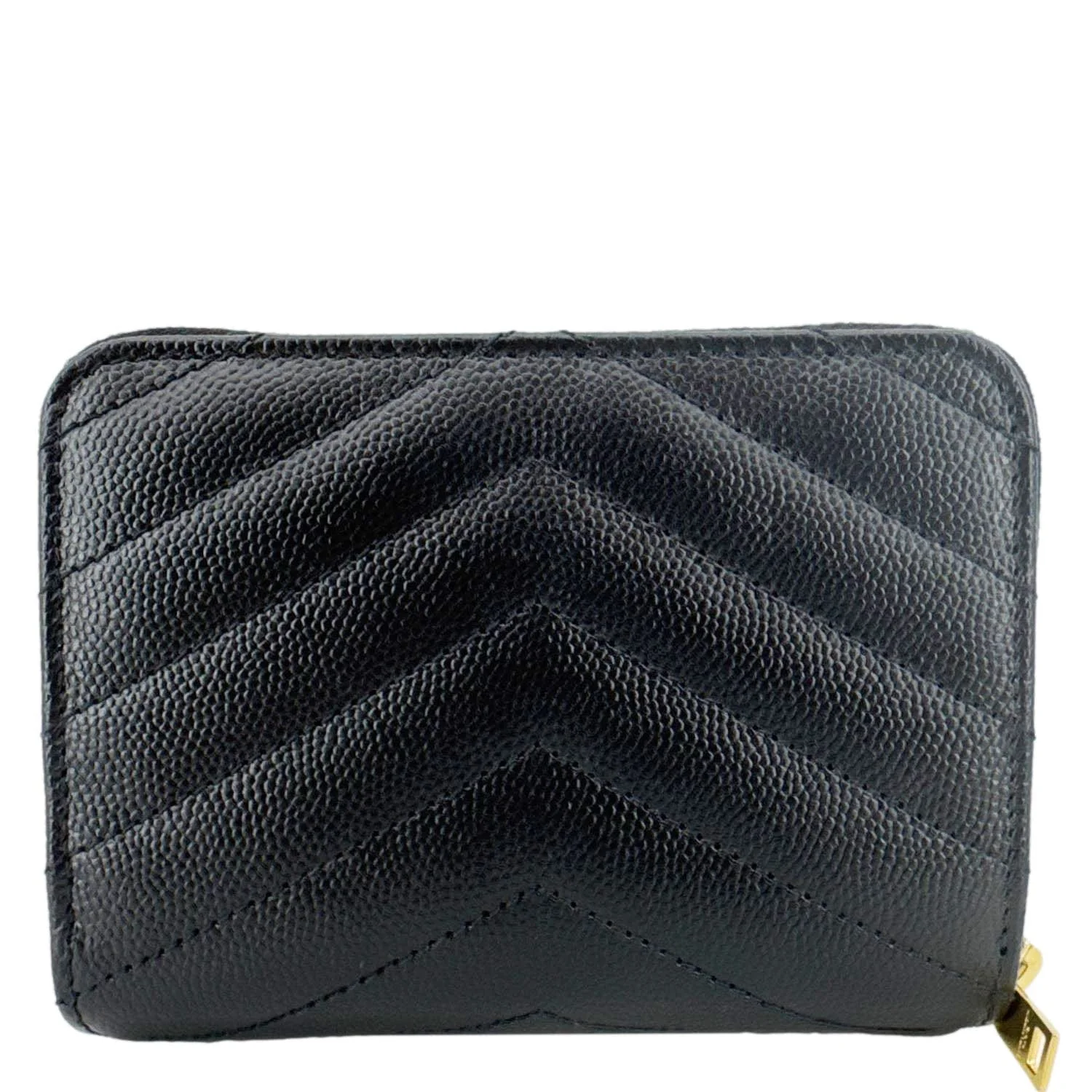 YVES SAINT LAURENT Cassandre Leather Zip Around Compact Wallet Black - Image 4
