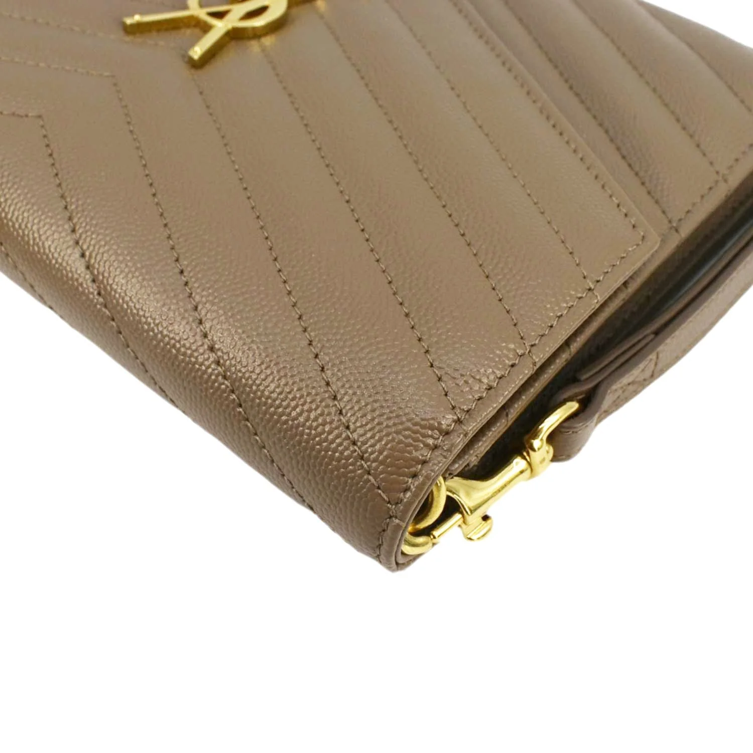 YVES SAINT LAURENT Cassandre Flap Leather Pouch Beige - Image 7