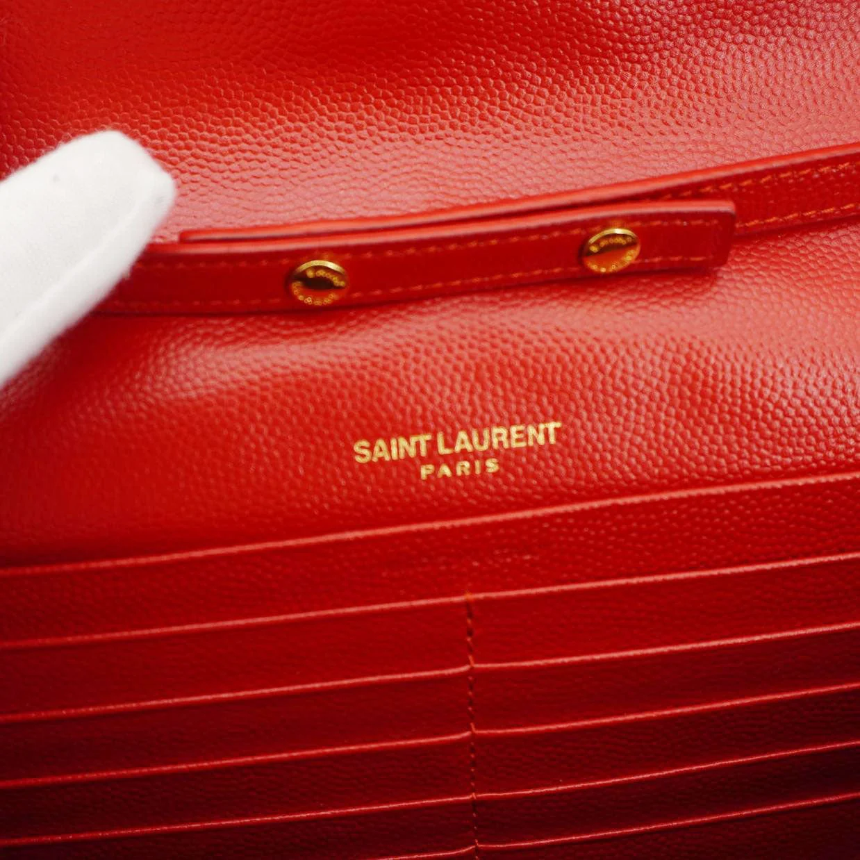 YVES SAINT LAURENT Cassandre Leather Wallet On Chain Crossbody Bag Red - Image 14
