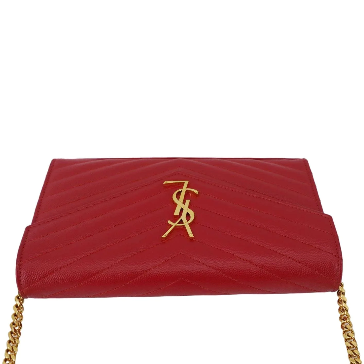 YVES SAINT LAURENT Cassandre Leather Wallet On Chain Crossbody Bag Red - Image 4