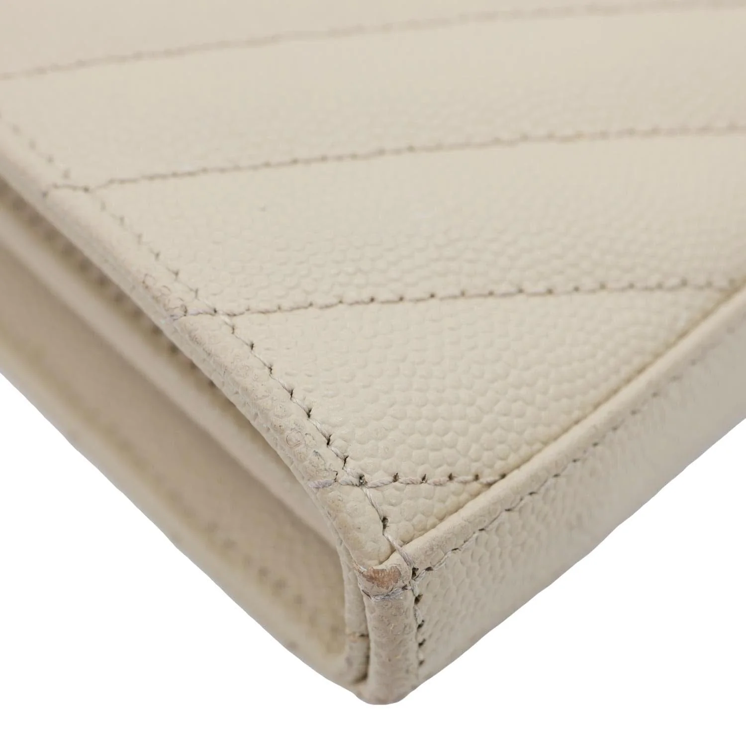 YVES SAINT LAURENT Envelope Grain De Poudre Chevron Leather Wallet On Chain Beige - Image 10