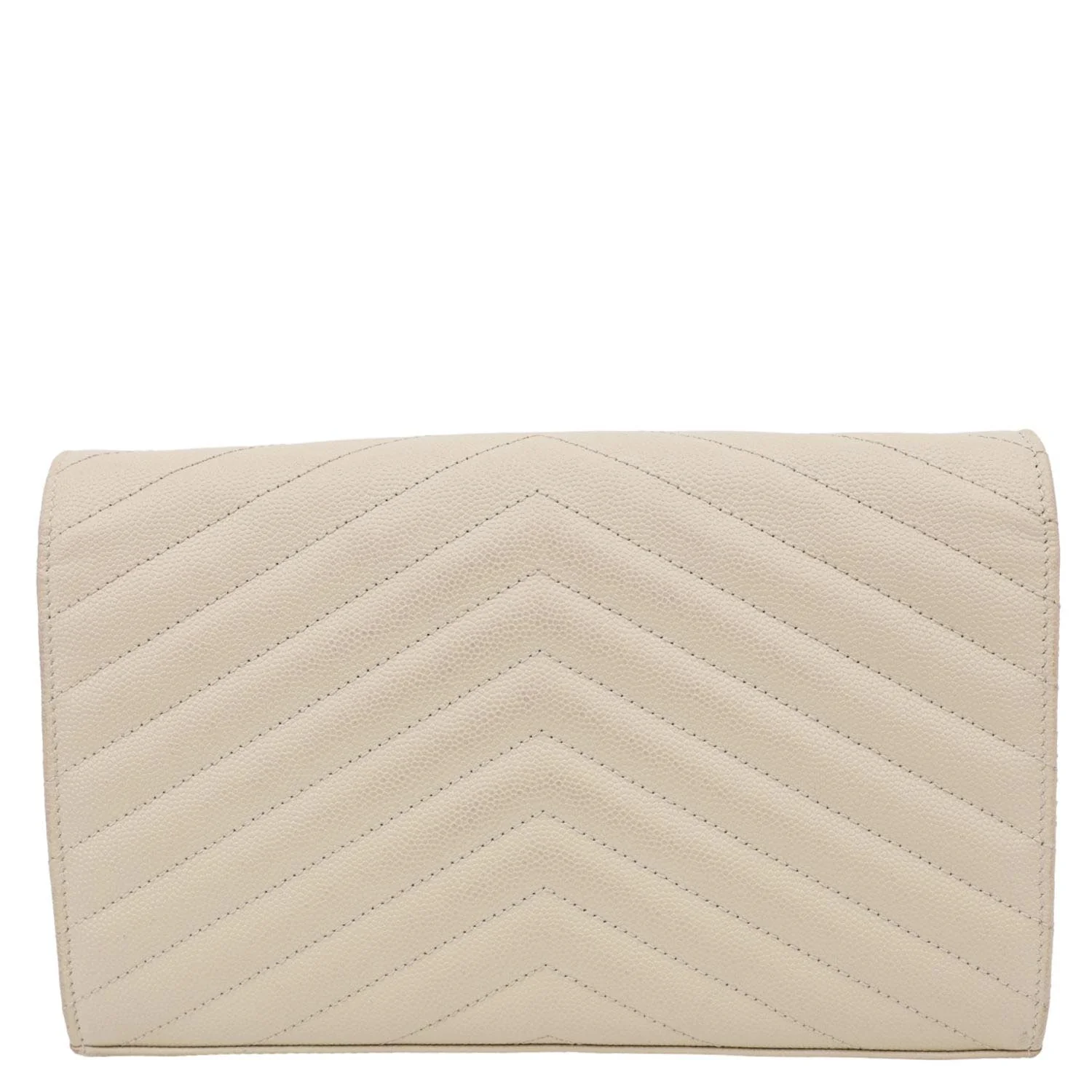 YVES SAINT LAURENT Envelope Grain De Poudre Chevron Leather Wallet On Chain Beige - Image 4