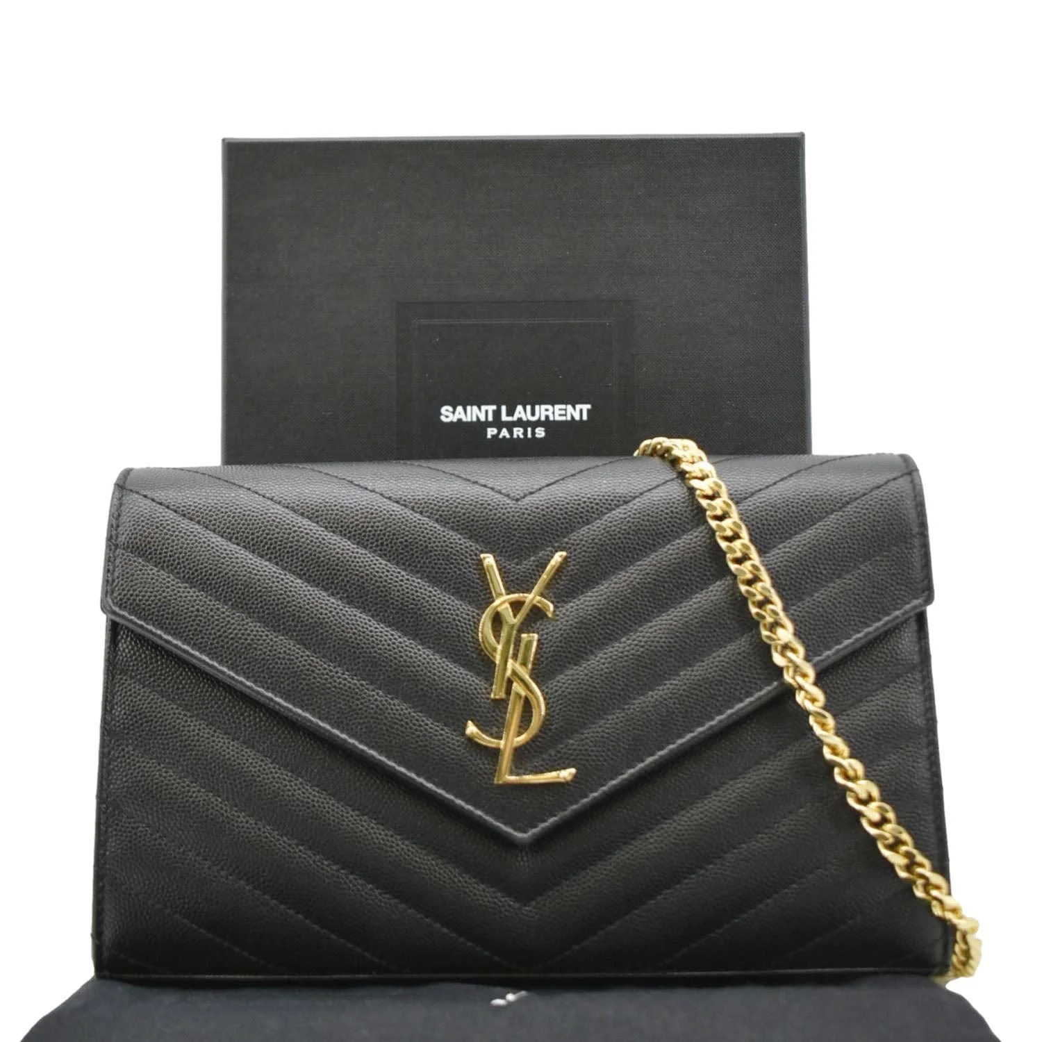 YVES SAINT LAURENT Cassandre Chain Wallet Leather Crossbody Bag Black - Image 3