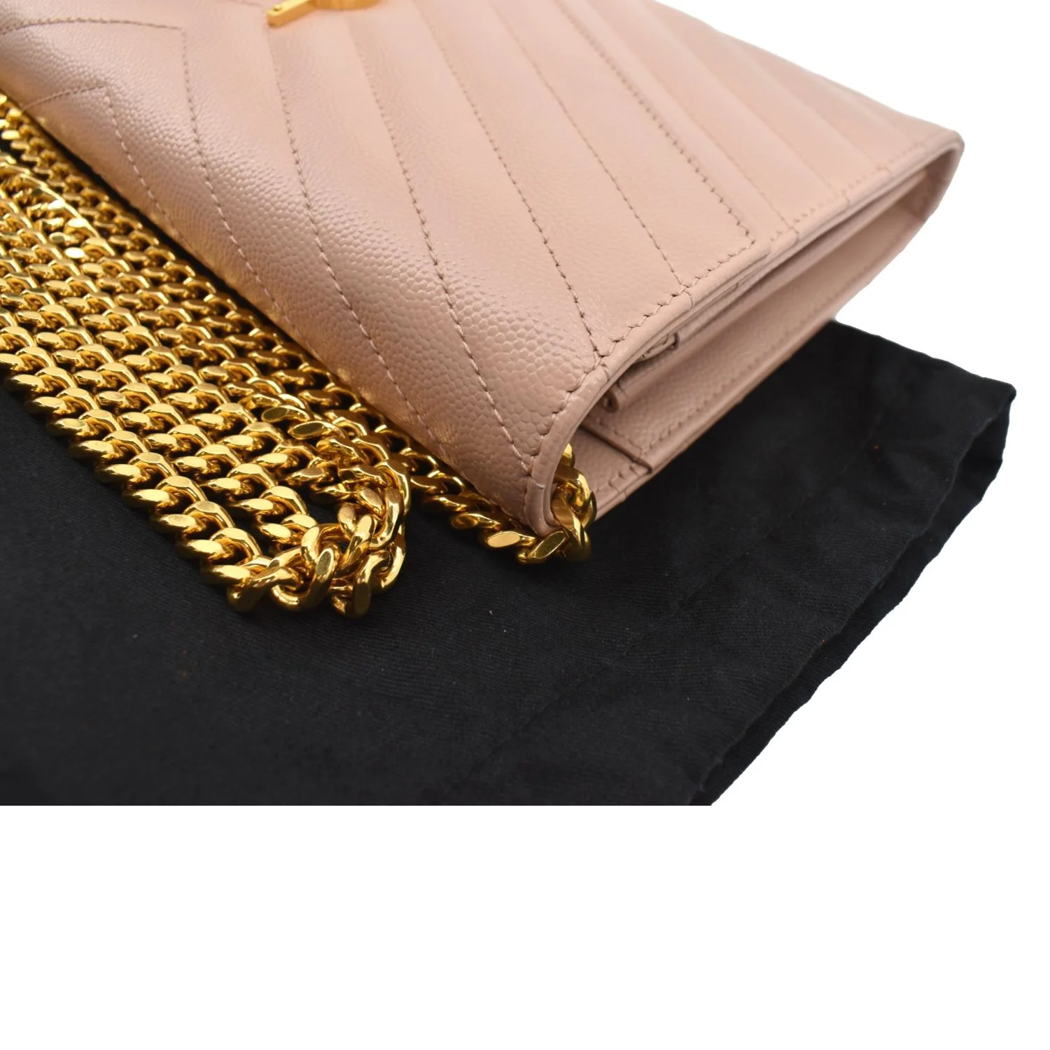 YVES SAINT LAURENT Matelasse Chevron Leather Envelope Chain Wallet Pink - Image 6