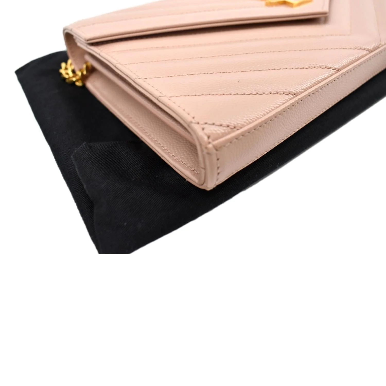 YVES SAINT LAURENT Matelasse Chevron Leather Envelope Chain Wallet Pink - Image 7
